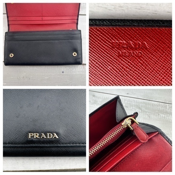 AUTHENTIC Prada Saffiano Lux Leather Continental Wallet. Black/Red interior. - Picture 1 of 16